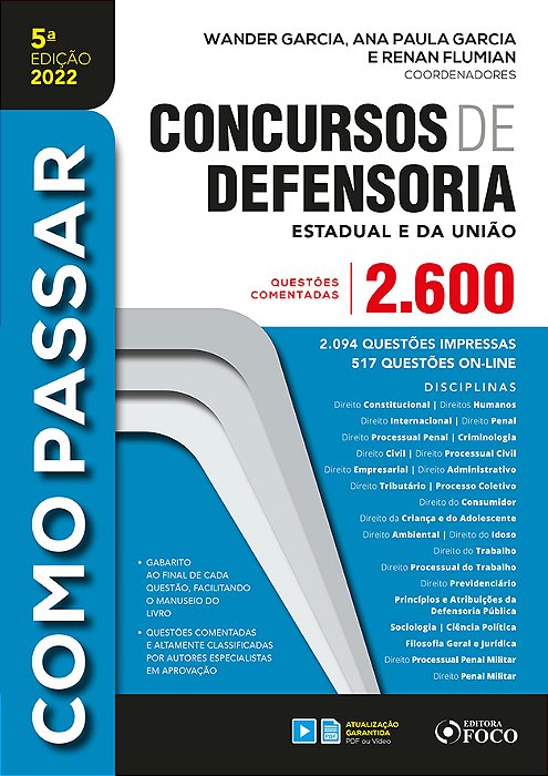 Como Passar Em Concursos De Defensoria - 2.600 Questões Comentadas - 5ª Ed - 2022..-