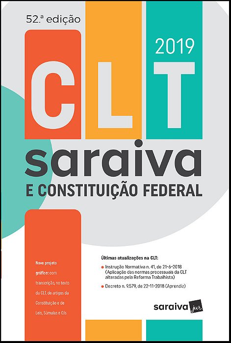 Código Saraiva - Clt Saraiva E Constituição Federal - 52ª Edição..-