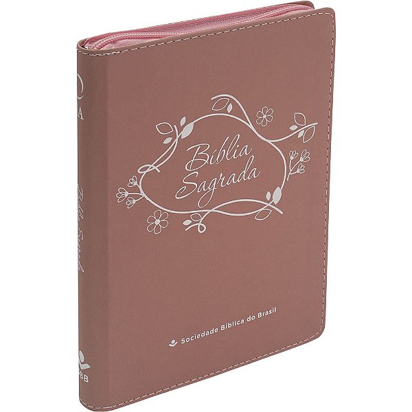 Bíblia Linha Ouro - Flores, Letra Grande, Capa Rosa, Índice Impresso, Beira Pintada E Zíper Almeida Revista E Atualizada (Ara)-..