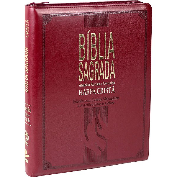 Bíblia Sagrada Letra Gigante Com Harpa Cristã E Índice - Couro Sintético Vinho E Zíper Almeida Revista E Corrigida (Arc) Com Letras Vermelhas