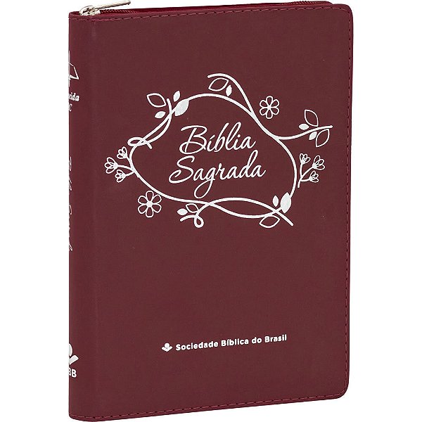 Bíblia Linha Ouro - Flores, Letra Grande, Capa Vermelha, Índice Impresso, Beira Pintada E Zíper Almeida Revista E Corrigida (Arc)-..