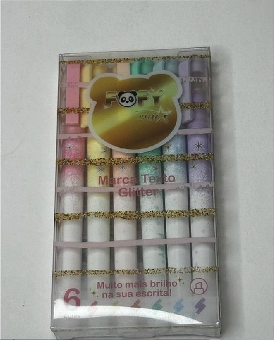 Conjunto Marca Texto Glitter Star 6 Cores Ff1005 - Fofy