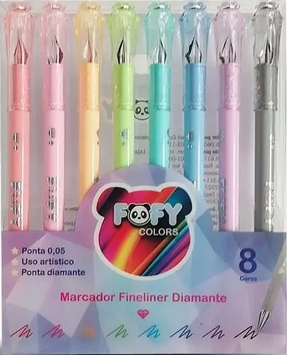 Conjunto Marcador Fineliner Diamante 8 Cores Ff2003 - Fofy