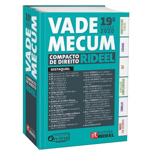 Vade Mecum Compacto De Direito Rideel - 1º Semestre 2020 - Livro Com Conteúdo Online - 19ª Edição