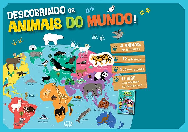 Descobrindo Os Animais Do Mundo! - Livro Com Adesivos E Brinquedos & Pôster