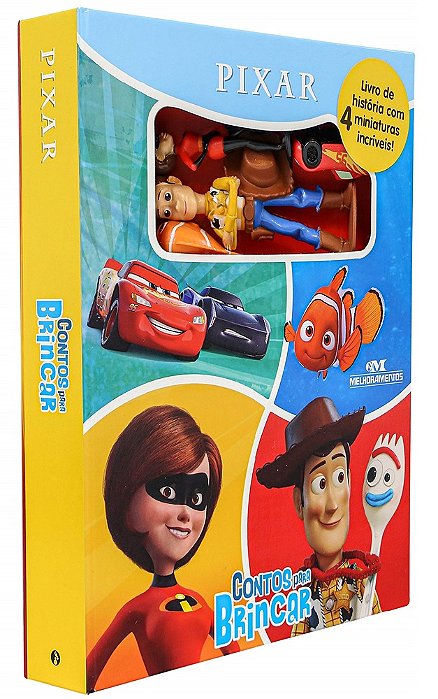 Disney Pixar - Contos Para Brincar - Livro De História Com 4 Miniaturas Dos Personagens