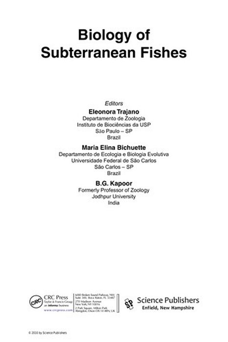 Biology Of Subterranean Fishes-..