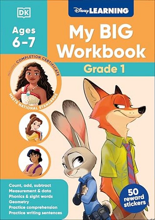 Disney Learning Big Workbook Grade 1: Math & English Workbook For Kids Aged 6-7, Curriculum-Based-..