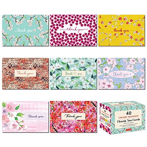 Cherry Blossoms, 40 Thank You Cards With Envelopes: (4 1/2 X 3 Inch Blank Cards In 8 Unique Designs)-..