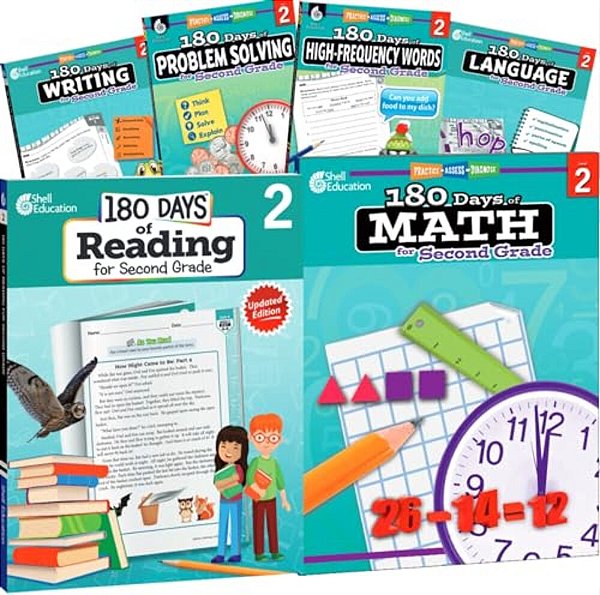 180 Days(tm) Reading, High-Frequency Words, Math, Problem Solving, Writing, & Language For Grade 2: 6-Book Set: Practice, Assess, Diagnose-..