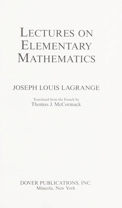 Lectures On Elementary Mathematics-..