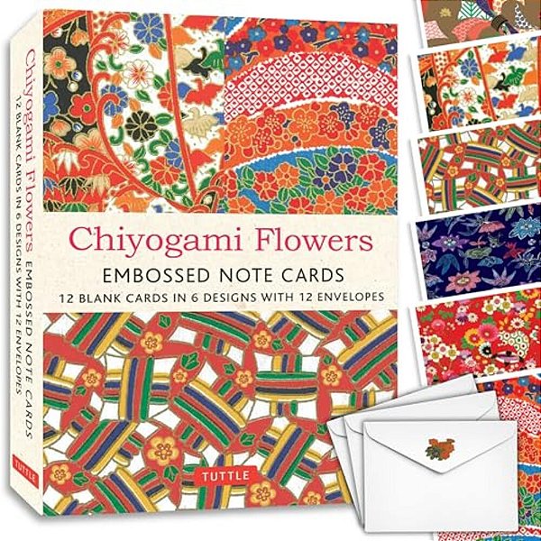 Chiyogami Flowers Embossed Note Cards - 12 Cards: 12 Blank Cards In 6 Lovely Designs (2 Each) With 12 Patterned Envelopes In A Keepsake Box-..