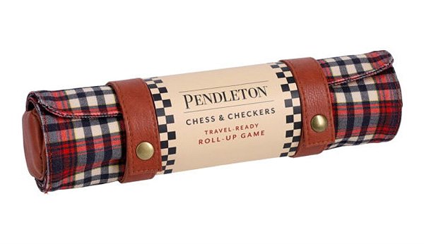 Pendleton Red Black Check Pattern Chess & Checkers: Travel-Ready Roll-Up Game-..
