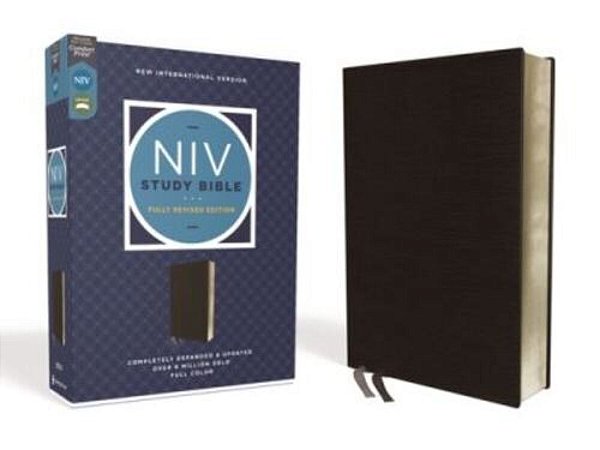 Niv Study Bible, Fully Revised Edition, Bonded Leather, Black, Red Letter, Comfort Print-..