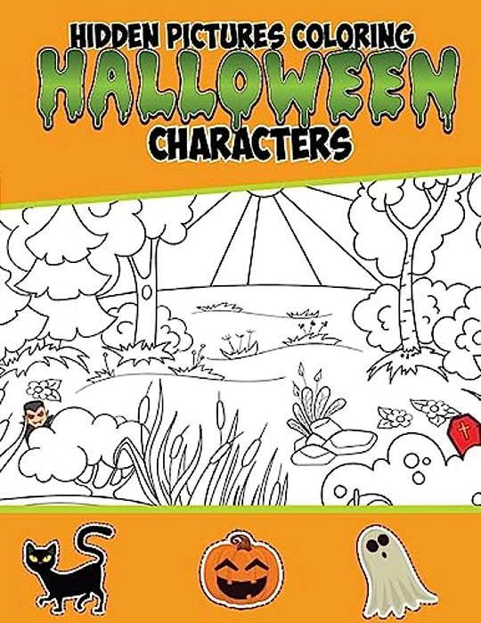 Hidden Pictures Coloring Halloween Characters: Hidden Picture Books For Children-..