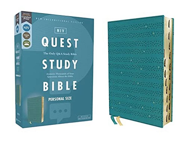 Niv, Quest Study Bible, Personal Size, Leathersoft, Teal, Thumb Indexed, Comfort Print: The Only Q And A Study Bible-..