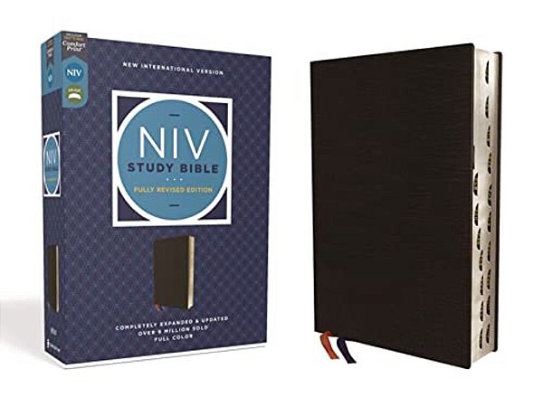 Niv Study Bible, Fully Revised Edition, Bonded Leather, Black, Red Letter, Thumb Indexed, Comfort Print-..