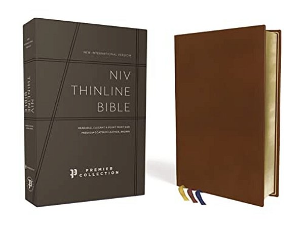 Niv, Thinline Bible, Premium Goatskin Leather, Brown, Premier Collection, Black Letter, Art Gilded Edges, Comfort Print-..