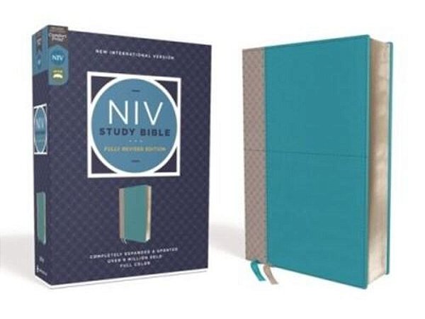 Niv Study Bible, Fully Revised Edition, Leathersoft, Teal/Gray, Red Letter, Comfort Print-..