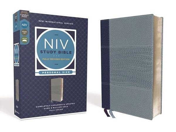 Niv Study Bible, Fully Revised Edition, Personal Size, Leathersoft, Navy/Blue, Red Letter, Comfort Print-..