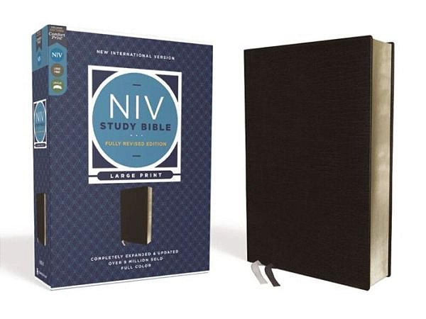 Niv Study Bible, Fully Revised Edition, Large Print, Bonded Leather, Black, Red Letter, Comfort Print-..