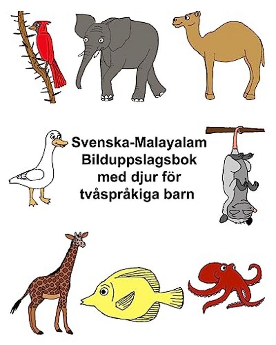 Svenska-Malayalam Bilduppslagsbok Med Djur För Tvåspråkiga Barn-..