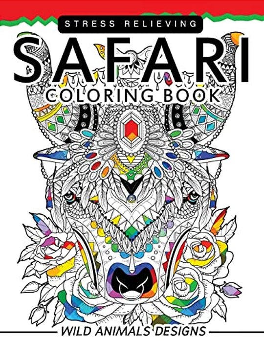 Safari Coloring Books: Wild Animals Flowers Mandala And Doodle Pattern-..