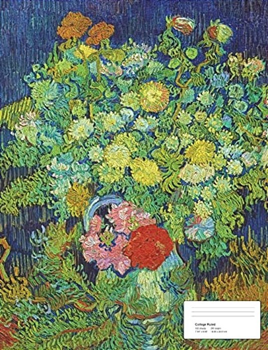 Vintage Flower Painting On Blue-..