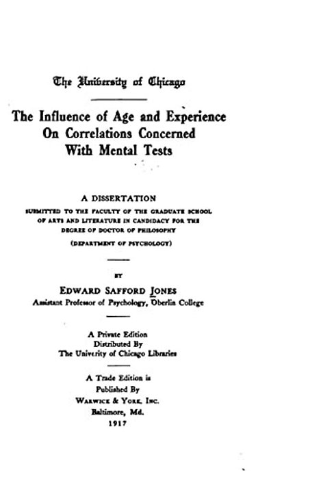 The Influence Of Age And Experience On Correlations Concerned With Mental Tests-..