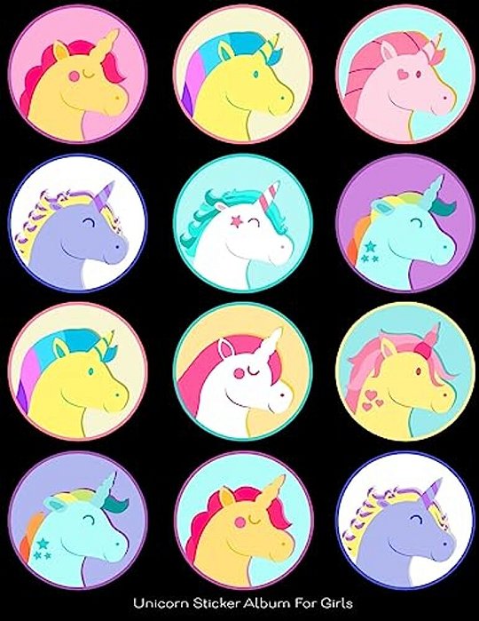 Unicorn Sticker Album For Girls: 100 Plus Pages For Permanent Sticker Collection, Activity Book For Girls, Black - 8.5 By 11-..