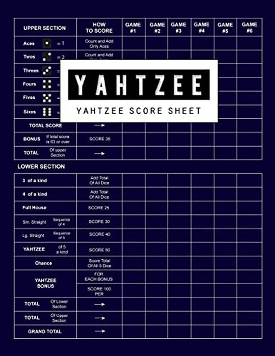 Yahtzee Score Sheet: Yahtzee Games Record Score, Scoresheet Keeper Notebook, Yahtzee Score Sheet, Yahtzee Score Card, Write In The Player N-..
