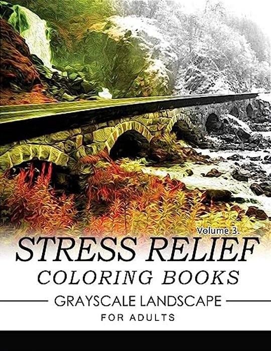 Stress Relief Coloring Books Grayscale Landscape For Adults Volume 3-..