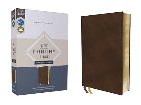 Niv, Thinline Bible, Passaggio Setting, Leathersoft, Brown, Red Letter, Comfort Print: Elegantly Uniting Single And Double Columns Into One Passaggio-..