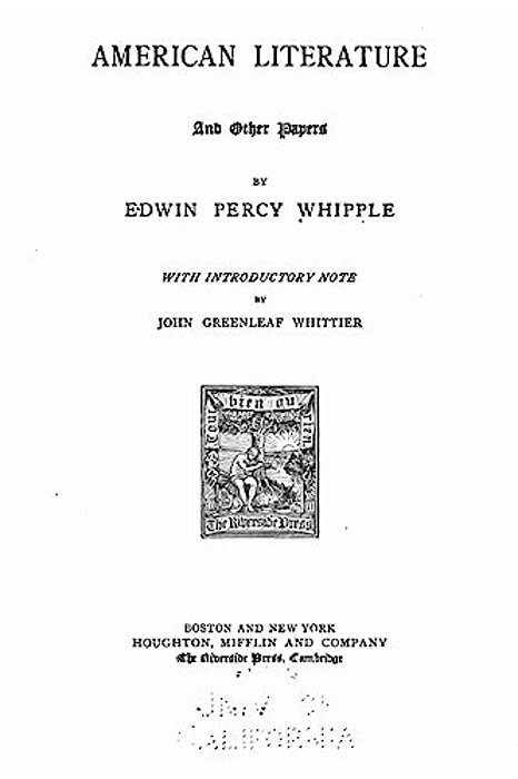 American Literature, And Other Papers-..