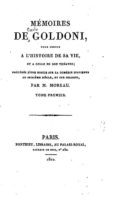 Mémoires De Goldoni - Tome I-..