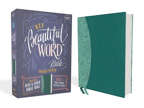 Niv, Beautiful Word Bible, Updated Edition, Peel/Stick Bible Tabs, Leathersoft, Teal, Red Letter, Comfort Print: 600+ Full-Color Illustrated Verses-..