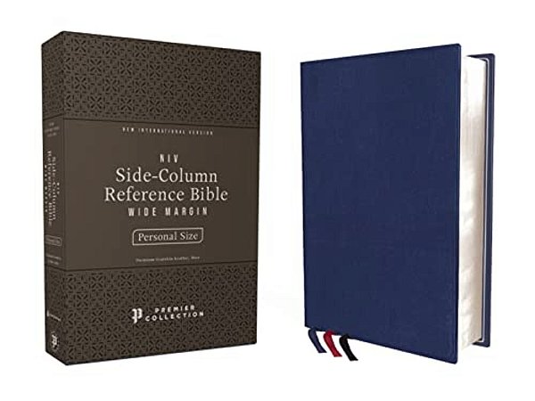 Niv, Side-Column Reference Bible (Deep Study At A Portable Size), Personal Size, Premium Goatskin Leather, Blue, Premier Collection, Art Gilded Edges,-..
