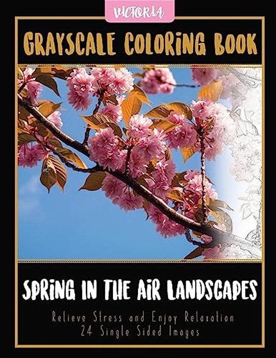 Spring In The Air Landscapes: Grayscale Coloring Book Relieve Stress And Enjoy Relaxation 24 Single Sided Images-..