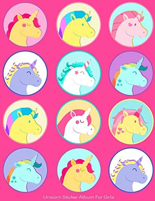 Unicorn Sticker Album For Girls: 100 Plus Pages For Permanent Sticker Collection, Activity Book For Girls, Pink - 8.5 By 11-..