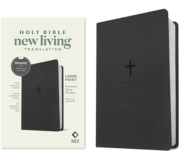 Nlt Large Print Premium Value Thinline Bible, Filament Enabled (Leatherlike, Black Cross)-..