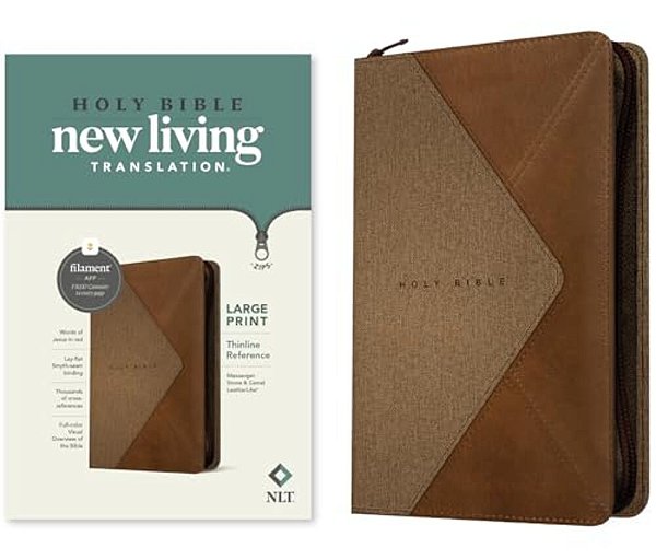 Nlt Large Print Thinline Reference Zipper Bible, Filament Enabled (Leatherlike, Messenger Stone & Camel, Red Letter)-..
