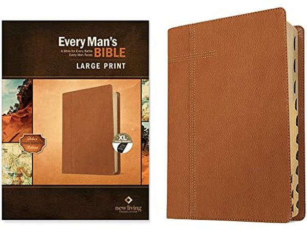 Every Man's Bible Nlt, Large Print (Leatherlike, Pursuit Saddle Tan, Indexed)-..