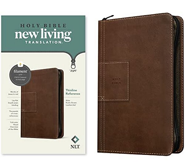 Nlt Thinline Reference Zipper Bible, Filament Enabled (Leatherlike, Atlas Rustic Brown, Red Letter)-..