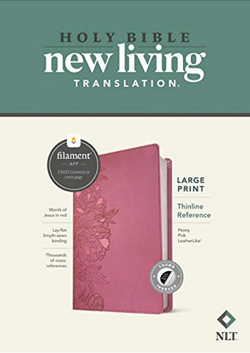Nlt Large Print Thinline Reference Bible, Filament Enabled (Leatherlike, Peony Pink, Indexed, Red Letter)-..