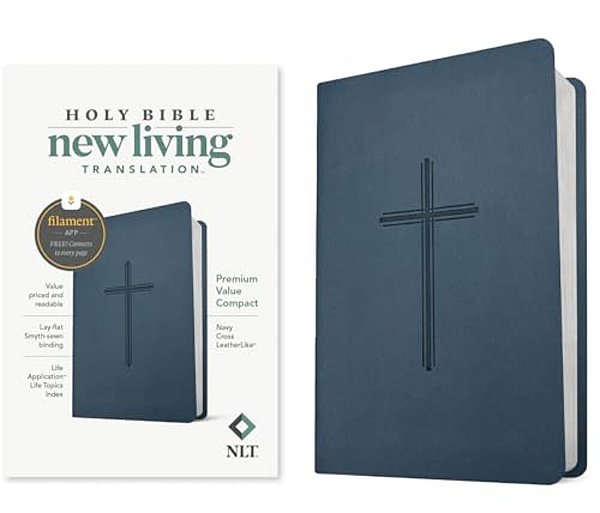 Nlt Premium Value Compact Bible, Filament Enabled (Leatherlike, Navy Cross)-..