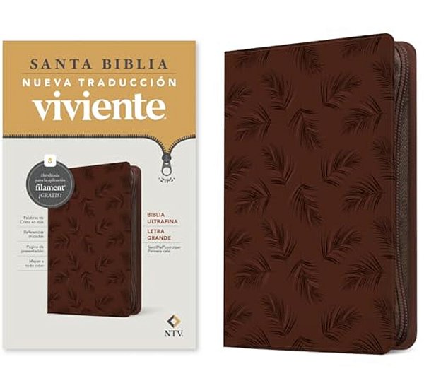 Biblia Ultrafina Ntv, Letra Grande De Zíper Con Filament (Sentipiel, Palmera Café, Letra Roja)-..