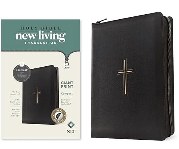 Nlt Compact Giant Print Zipper Bible, Filament Enabled (Leatherlike, Black Cross, Indexed, Red Letter)-..