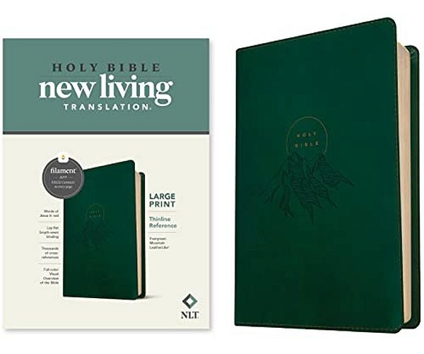 Nlt Large Print Thinline Reference Bible, Filament Enabled (Leatherlike, Evergreen Mountain, Red Letter)-..