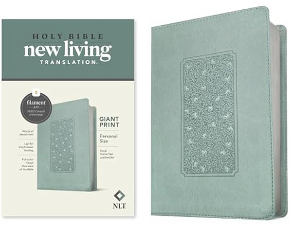 Nlt Personal Size Giant Print Bible, Filament Enabled Edition (Red Letter, Leatherlike, Floral Frame Teal)-..