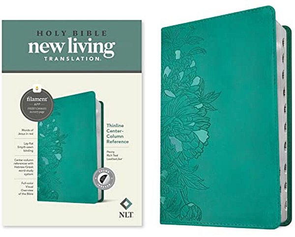 Nlt Thinline Center-Column Reference Bible, Filament Enabled (Leatherlike, Peony Rich Teal, Indexed, Red Letter)-..